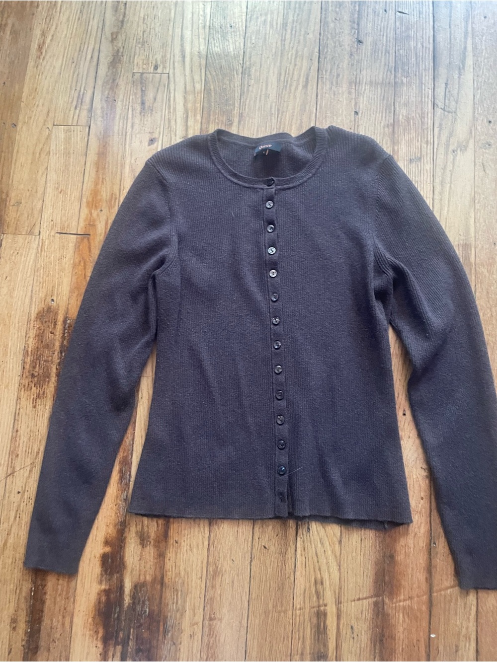 Quince Cashmere Blend Full Button Cardigan, Brown, Size Large